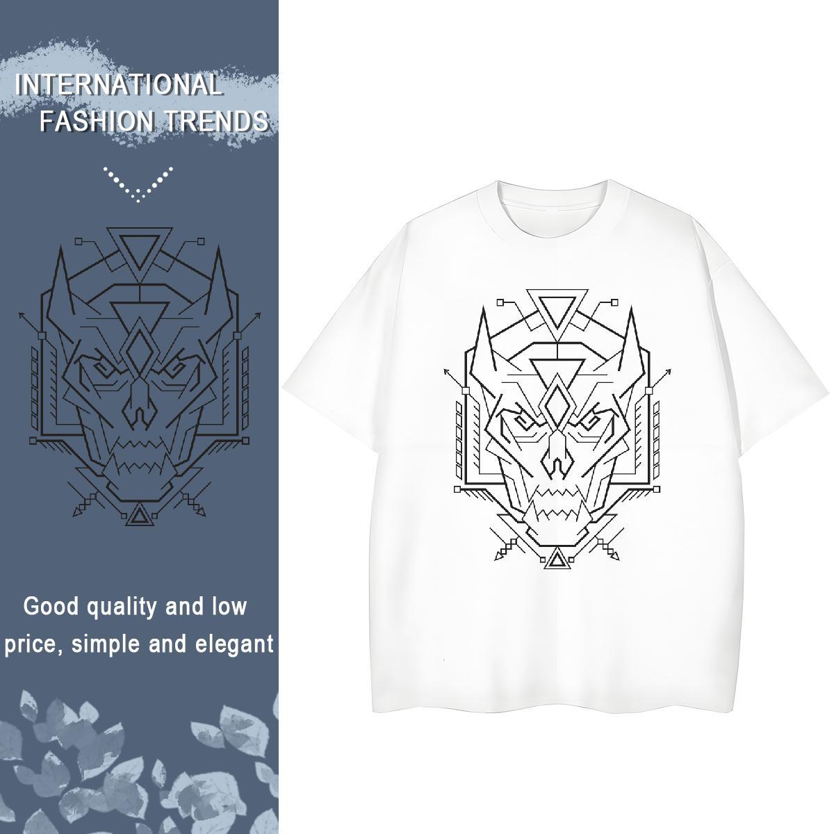 High quality Lady T shirt 100% Cotton 230g Geometric line Outdoor Womens T Shirts O-Neck Short Sleeve Anime Clothes Shirt