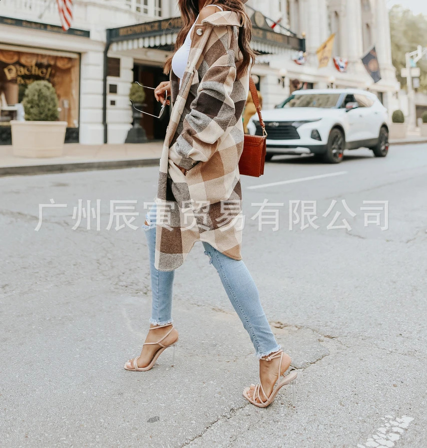 Plain weave jacket womens wool long coat autumn blend classic Tatar Y2k jacket with pockets Y2k Maxi windproof jacket 240828