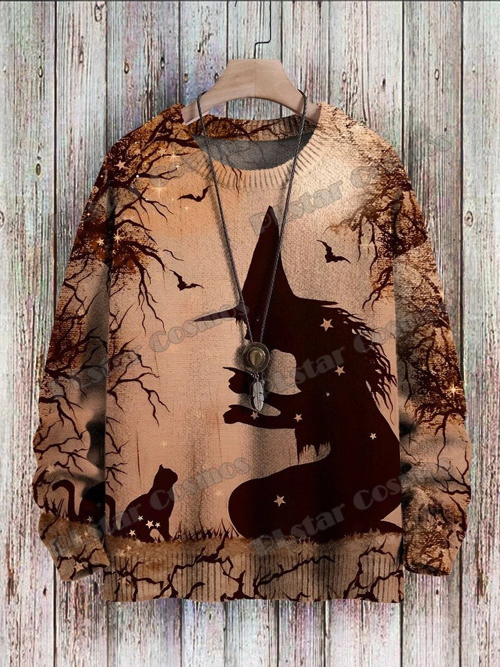 Fun Halloween Cat Frog Crow Bat Pattern 3D Printed Mens Knitted Pullover Winter Neutral Casual Knitted Pullover Sweater ZZM132 240829