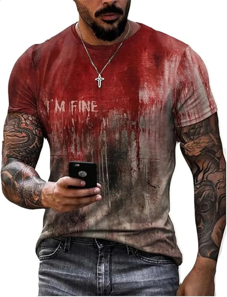 Summer fashion casual horror Halloween mens T-shirt trend personalized 3D printed round neck Halloween party T-shirt top 240829