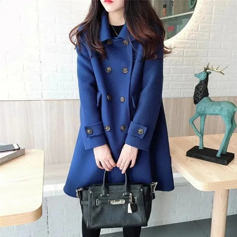 Fashionable double-layer wool jacket for womens casual autumn jacket elegant red wool windproof jacket 240828