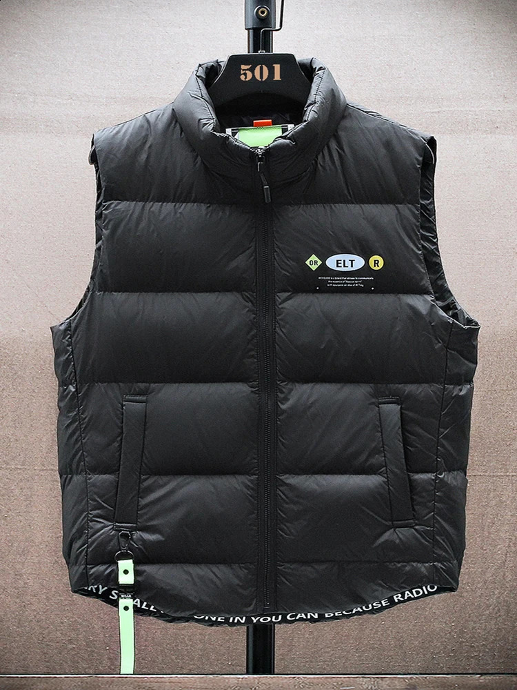 Winter apron vest mens 80% white duck style large size 6XL vertical collarless thick warm jacket windproof and heat goldplated 240828
