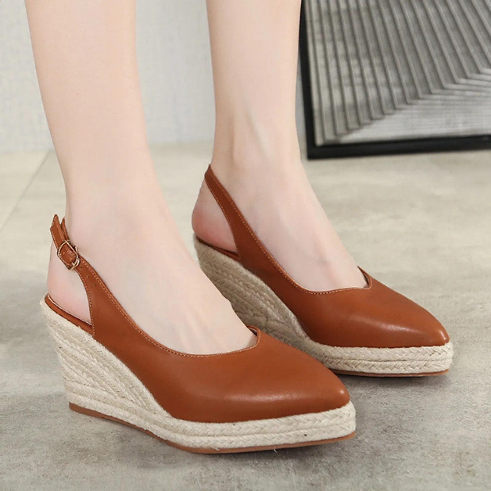 Half Pack Wedge Sandals Womens Dress Summer Espadrillles High Heels Grass Shoes Womens Sandals Wedge Shoes 240827