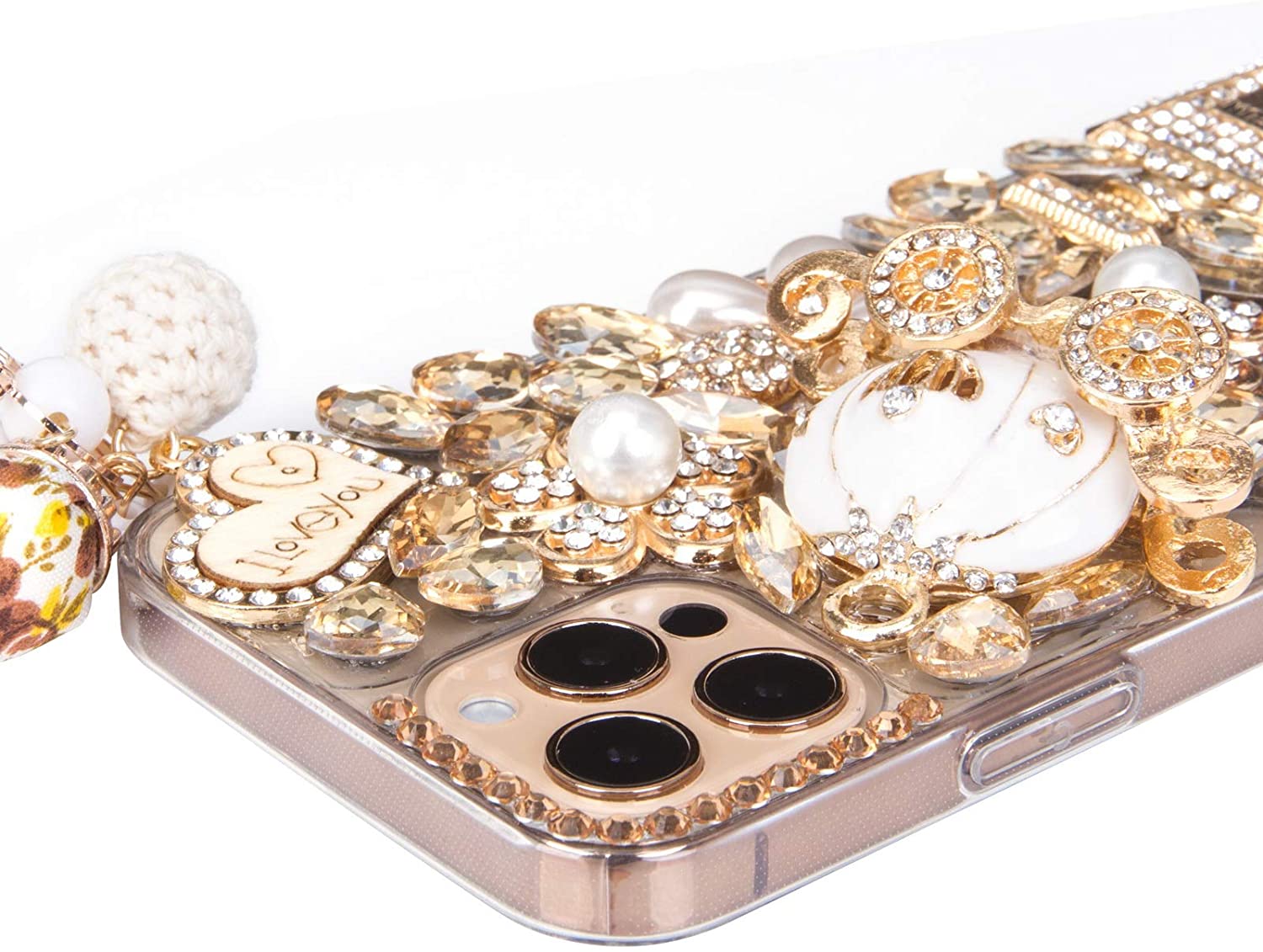 Luxury 3D Bling Glitter Diamond Cases Pumpkin Car Pendant Pearl Flowers Cover For iPhone 16 15 14 13 12 11 Pro MAX 8 Plus Samsung S22 S23 FE S24 Ultra
