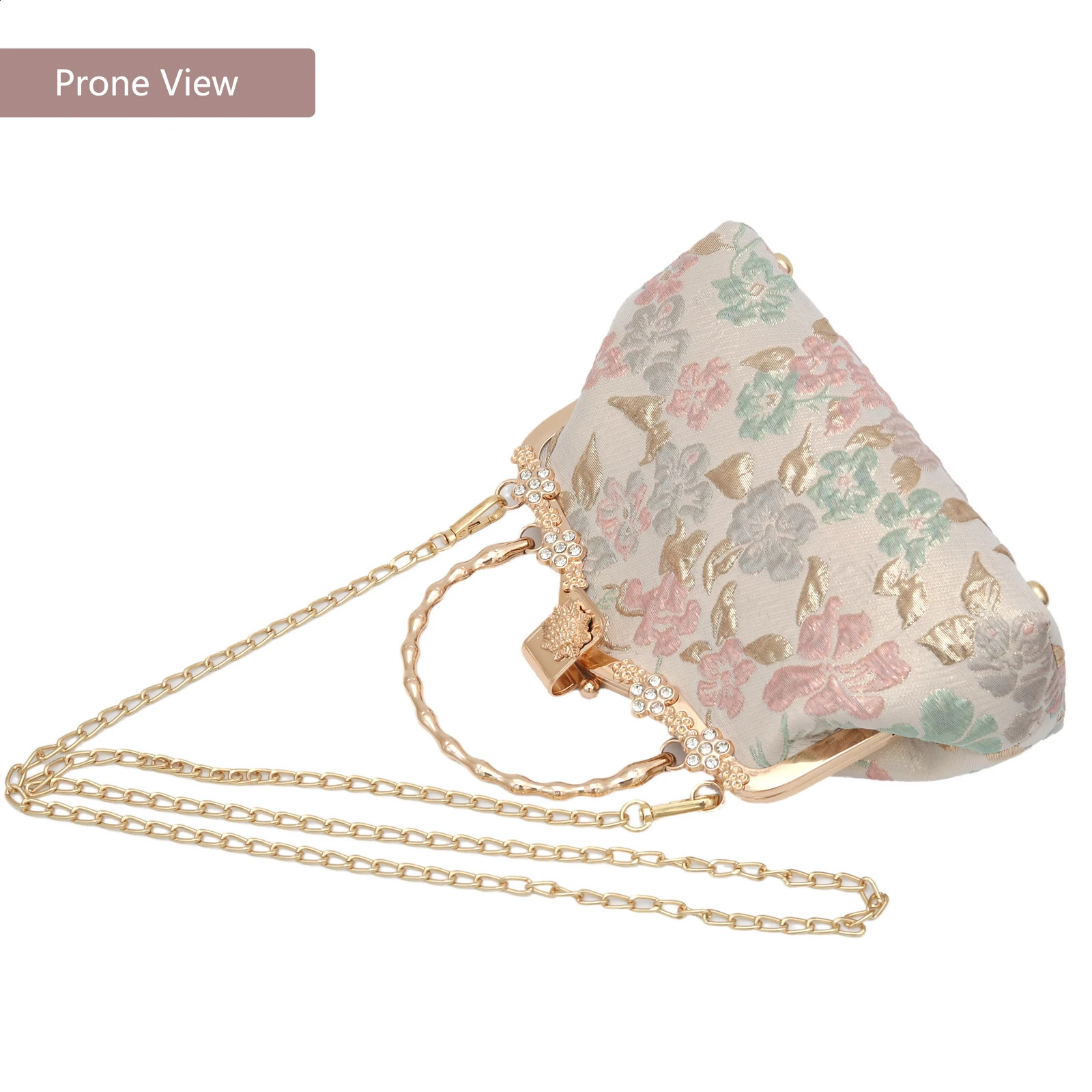 YEBON Bright Relief Flower Womens Clutch Kiss Lock Evening Bag for Wedding Party Prom with Strap Pearls 240828