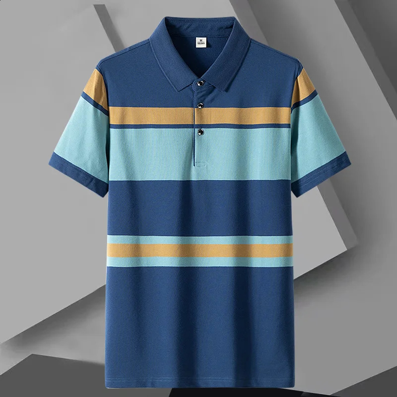 Summer Mens Classic Striped Polo Cotton Short Sleeve Business Casual Shirt Direct 240828