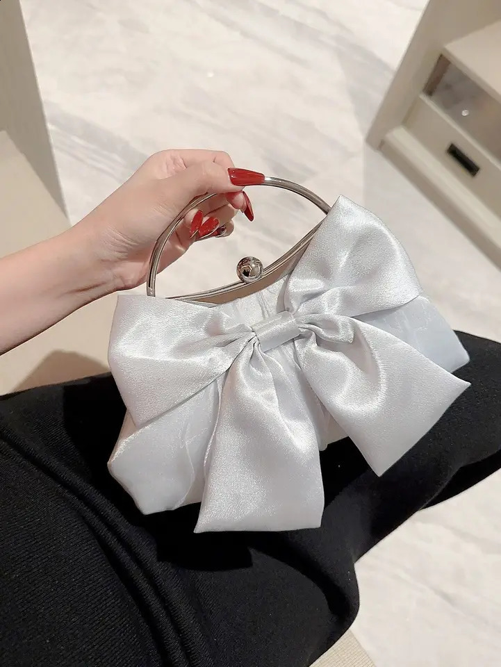 White Evening Bags with Metal Handle Women Wedding Party Bridal Handbags Fashion Clutches 240828