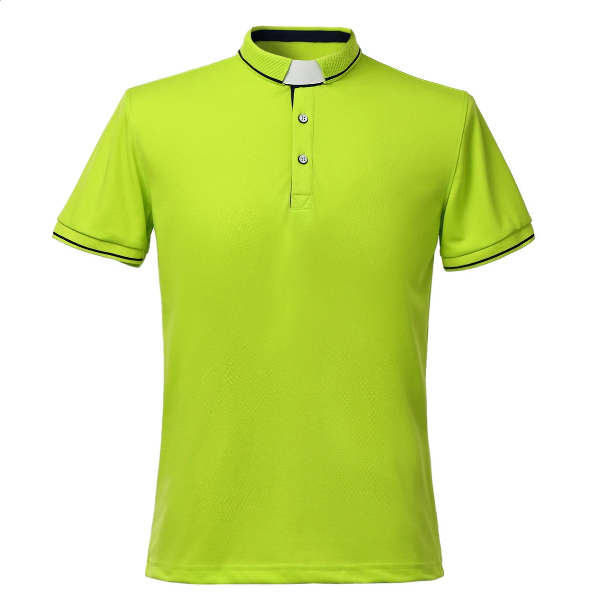 Mens casual polo shirt pastor tag collar short sleeved church Tshirt 240828
