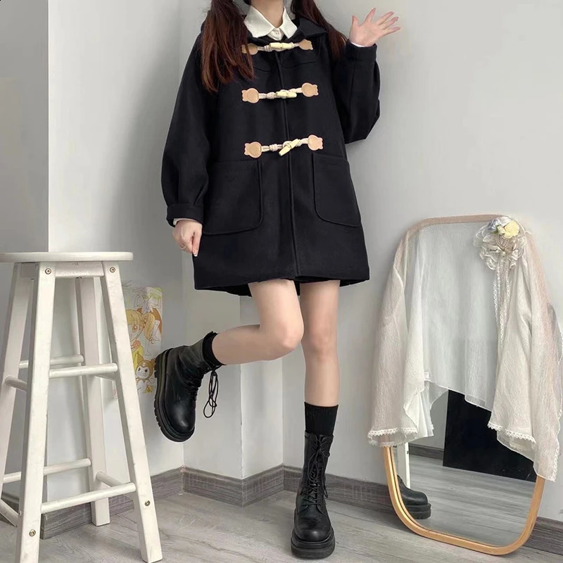 Japanese preparatory style mixed womens Kawaii button up female student hooded jacket Y2k autumn winter fashion bag fully matched retro fashion 240828