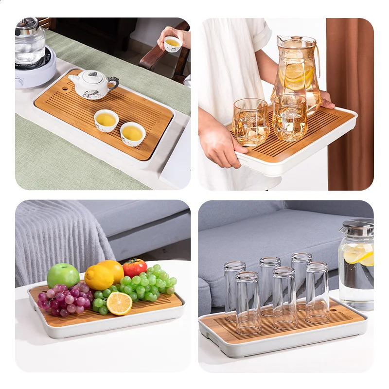 GIANXI Bamboo Tea Tray Home Living Room Kungfu Tea Set Small Tea Tray Draining Dry Soaking Table Storage Wet And Dry Use 240829