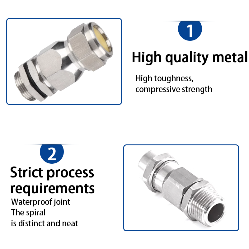 Durable 304 Stainless Steel Armored Gland with Sealant Properties for Robust Electrical Connections