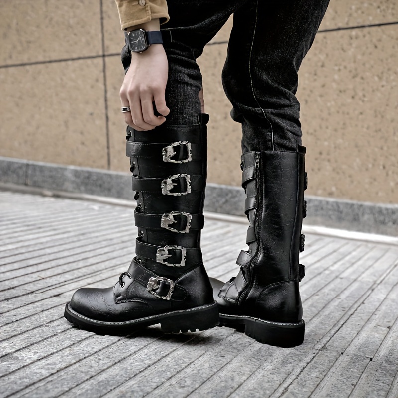 Mens High-Top Microfiber Motorcycle Boots - Anti-Skid, Water-Resistant, PU Insole, Round Toe, Side Zippers, Superfine Fiber Upper for Outdoor Enthusia