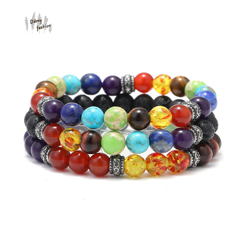 Energy Assisted Breathing Meditation Agate Natural Tiger Eye Volcanic Stone Colorful Bracelet Jewelry F08.29-5.5 29c6e