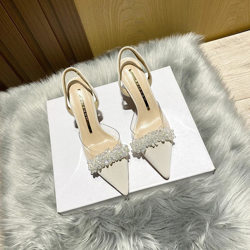 Summer Casual Womens Sexy Sparkling Rhinestone Ball Stiletto Heels Party Pointed Toe Womens Fashion Sandals 240827