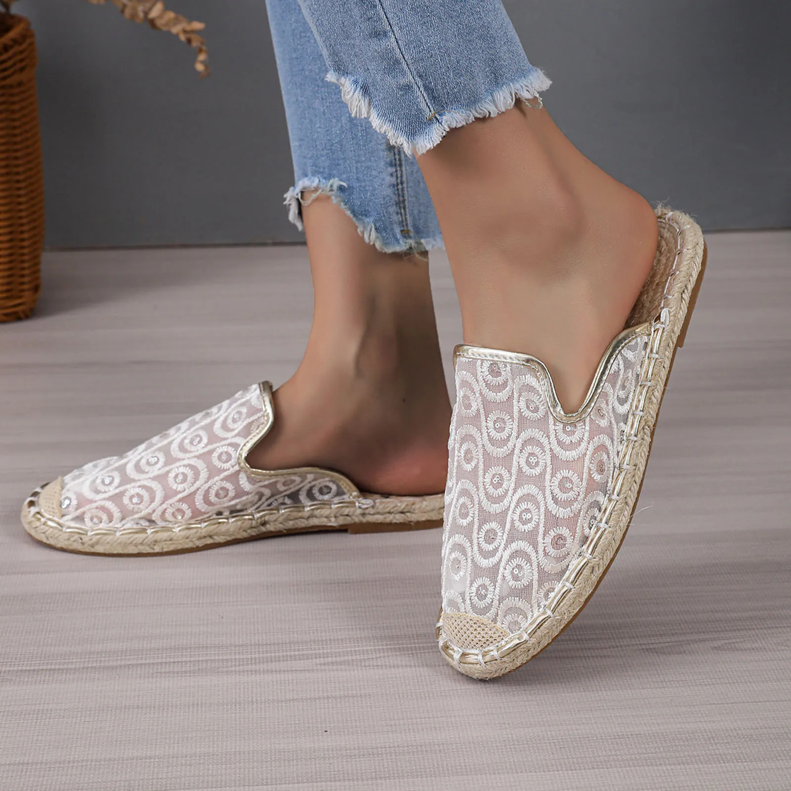 Womens high heels womens hollow breathable fishermans shoes womens grass shoes flat casual customized womens shoes 240827