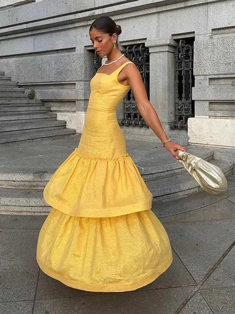 Fashion Sexy Layered Ruffled Women Dress Chic Square Collar Sleeveless Robes Summer Female Party Club Evening Dresses