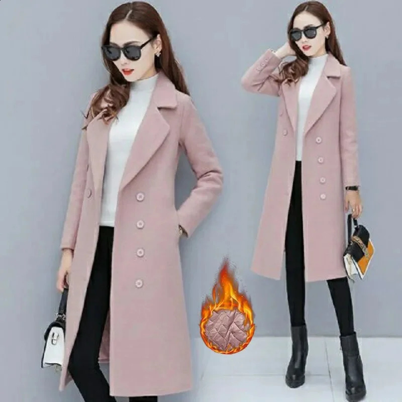 solid color autumn and winter loose warm collar wool coat womens long sleeved simple long sleeved womens wool coat 240828