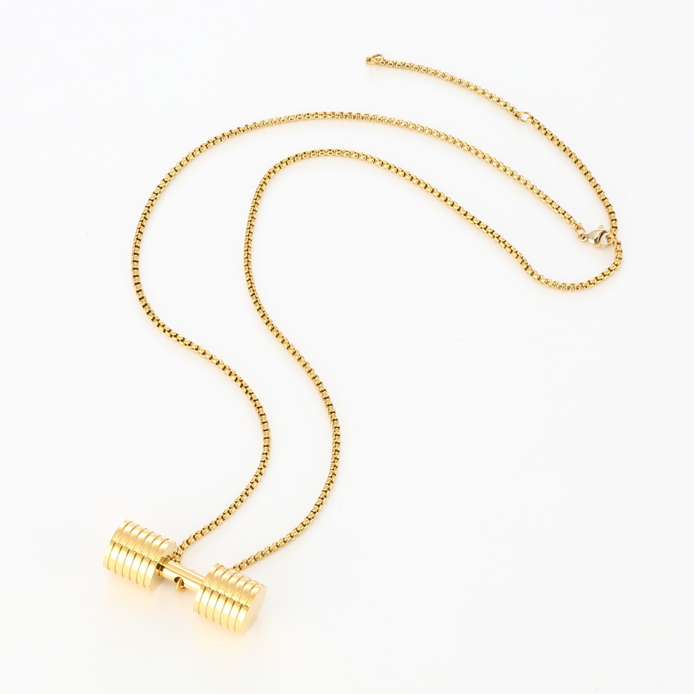 Creative Titanium Steel Fitness Dumbbell Pendent Necklace Barbell Necklaces Stainless Steel Chain Body building Gym Women Men Chains Fitness Trainer J