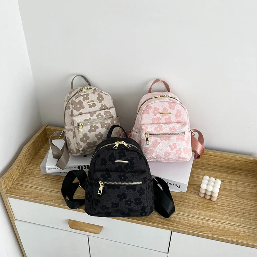 PU Leather Shoulder Mini Womens Backpack Multi functional Womens Phone Bag Flower Printed Womens School Backpack 240829