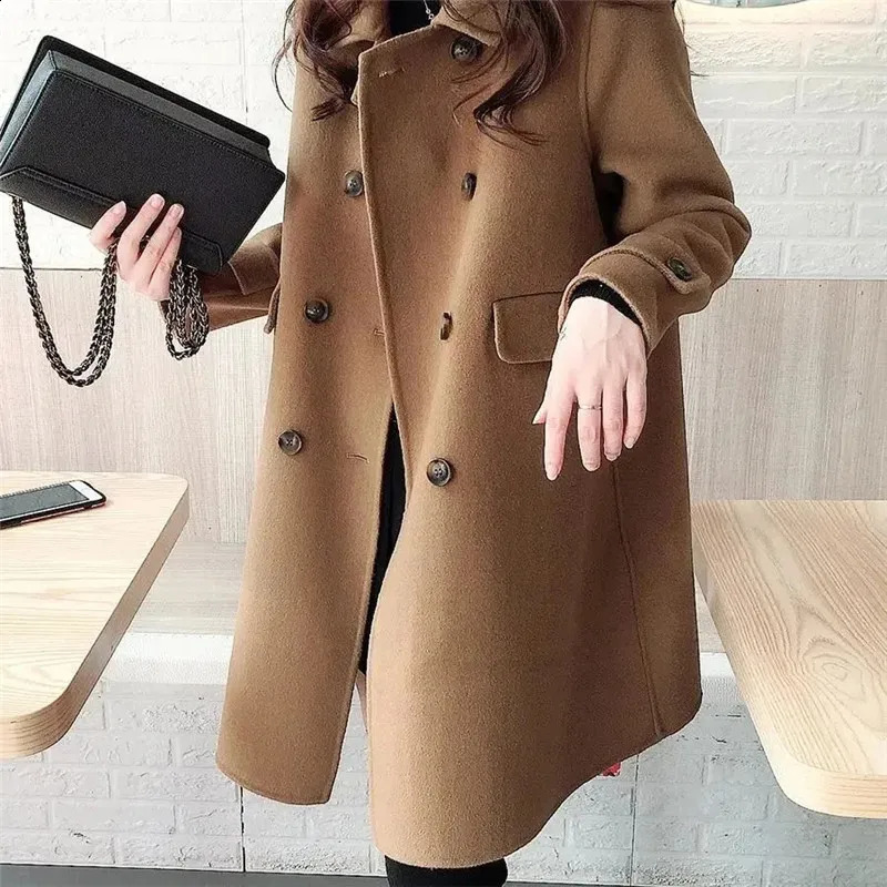 Fashionable double-layer wool jacket for womens casual autumn jacket elegant red wool windproof jacket 240828