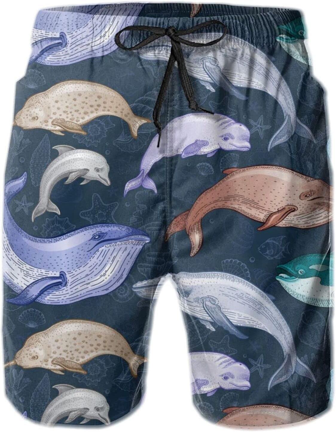 Mens Shorts 3D Printing Pattern Colored Whale Swim Trunks Quick Dry Print Beach Board Swimwear