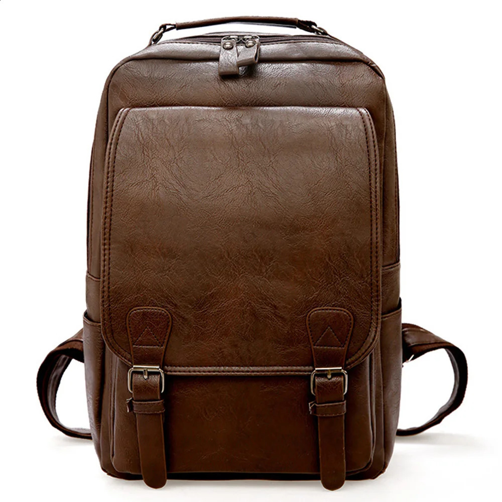 Large Capacity Laptop Backpack Men Casual Fashion Bags For Men Retro Zipper PU Leather Backpacks Male Travel Waterproof Bag Man 240829