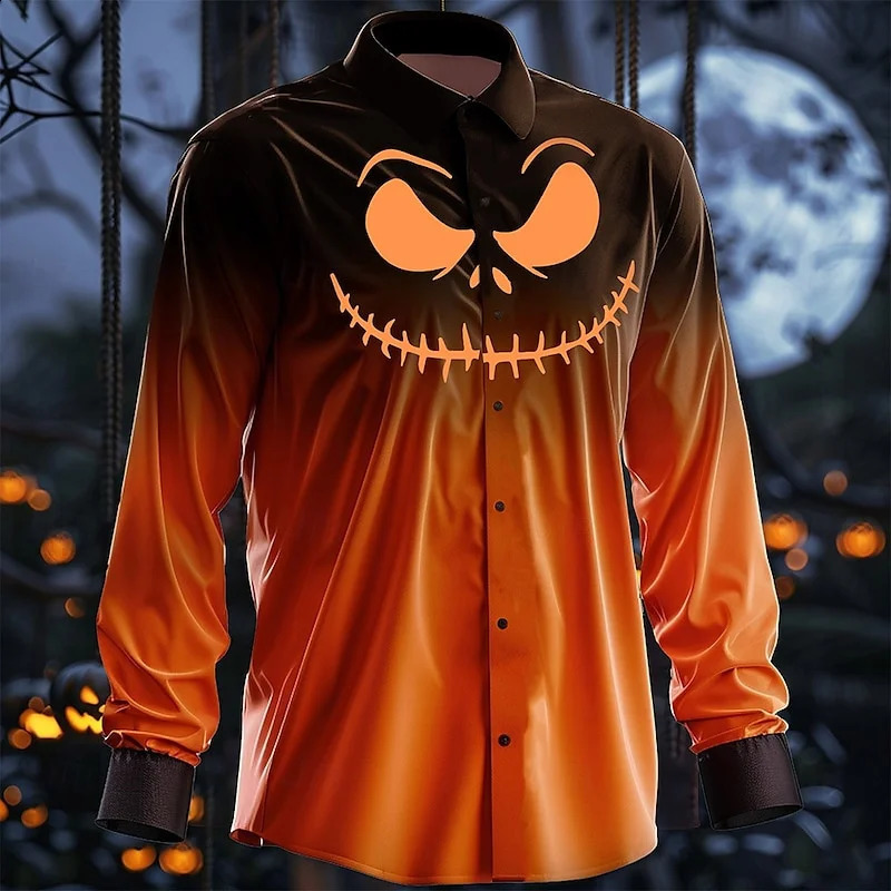 Halloween men shirt autumn winter yellow long sleeved party shirt Fashion plus size y2k top men free delivery 240829