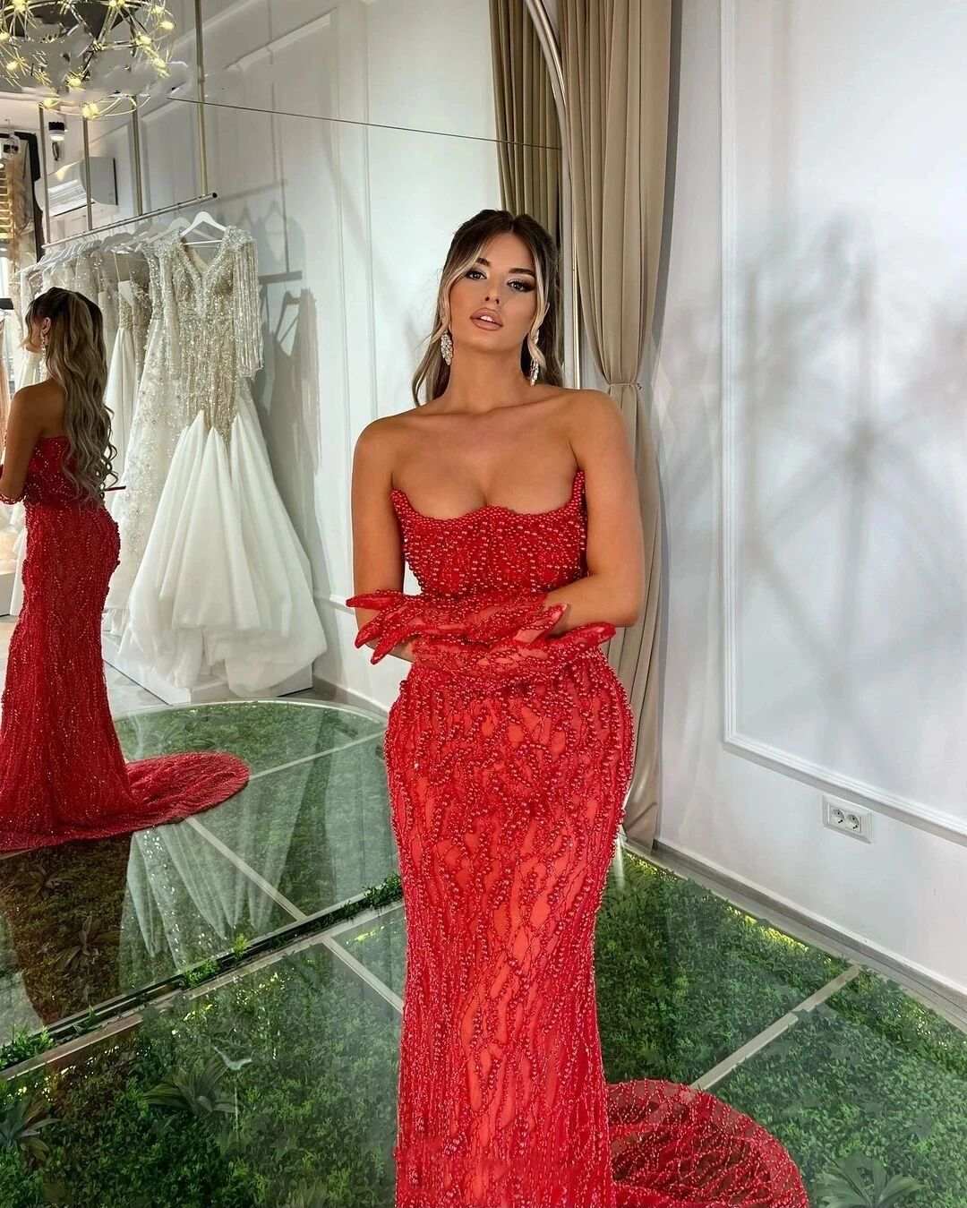 Pearls Prom Dress Luxury Shine Evening Dress Brush trailing Sequins Bridal Gown Custom Made Sleeveless Plus Size Customized L241242