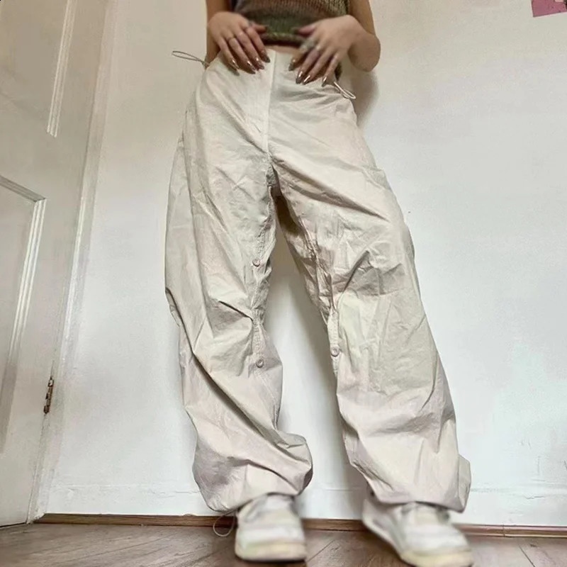 Womens Y2K cargo pants low waist sports drag wide leg loose mens streetwear punk casual technical ner 240827