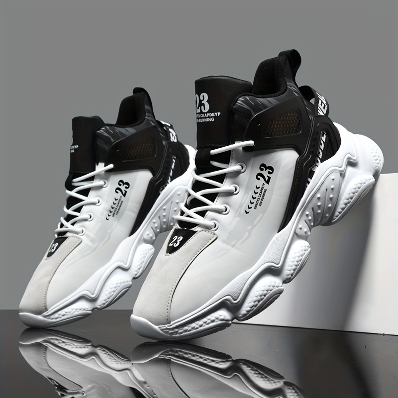 Comfy Non-Slip Lace Up Sneakers for Men's Outdoor Activities with Shock Absorption and Trendy Color Block Design