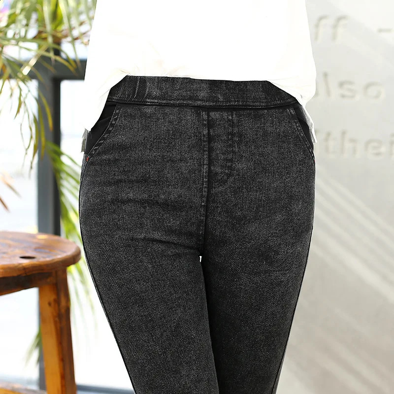 5XL Plus size womens autumn and winter pencil pants ultrathin elastic shorts Trouser black long leg clothing 240827
