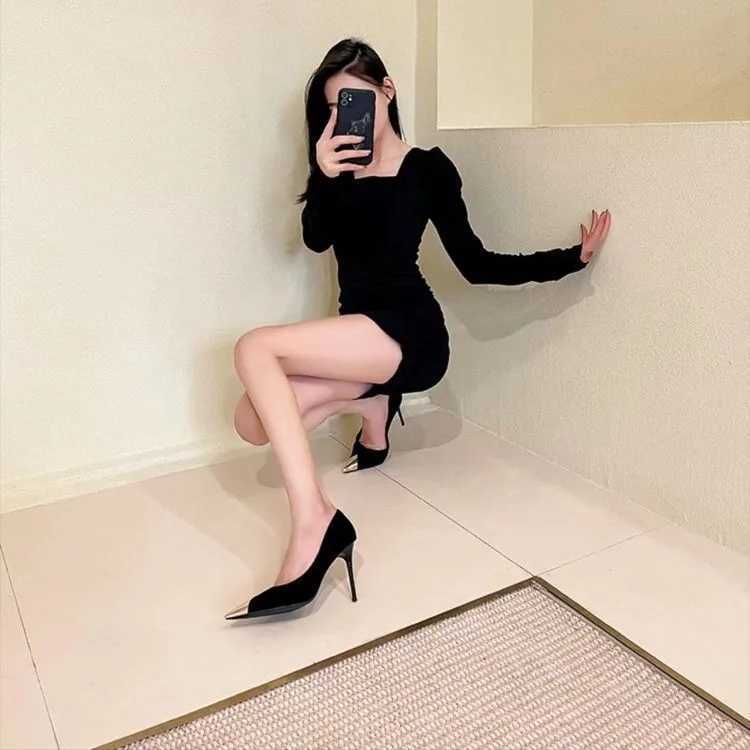 High Quality New sexy womens high heels womens fine high heels hunting dogs colorful Maxin metal corner shoes wedding womens pump black high heels T24