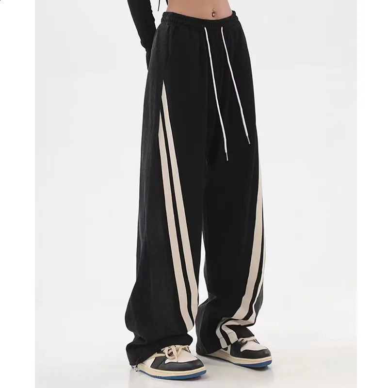 Womens early spring waist contrasting color drawstring tied sports pants long leg straight tube womens Trouser