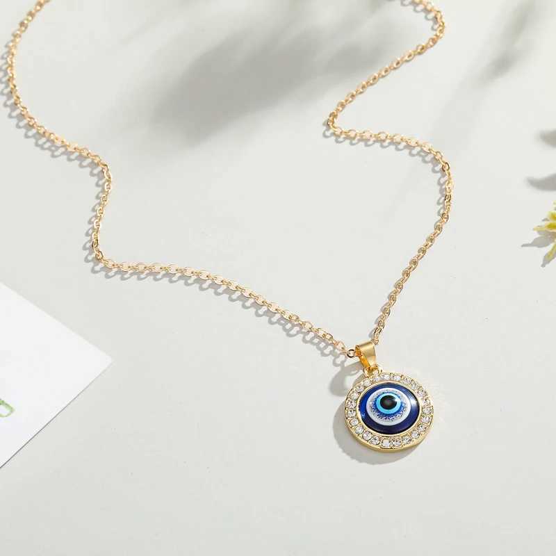 Dayoff 1 piece Trkiye crystal evil eye pendant necklace suitable for womens jewelry gold rimmed necklace N251 W240828