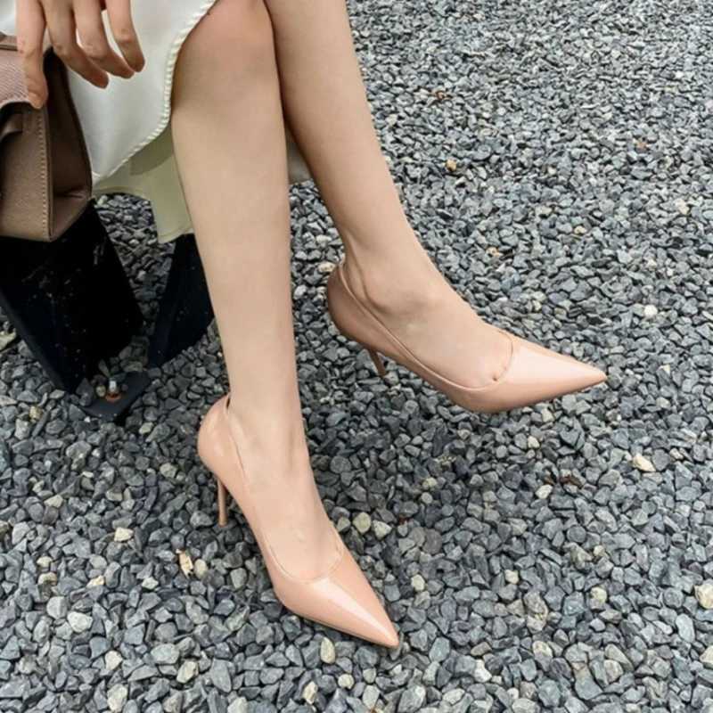 High Quality Trendy Nude High Heels New Minimalist Patent Leather Temperature Point Shallow Mouth Versatile High Heels Single Shoe T241024