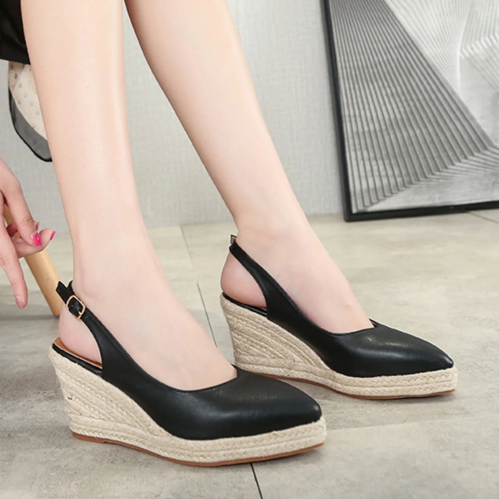 Half Pack Wedge Sandals Womens Dress Summer Espadrillles High Heels Grass Shoes Womens Sandals Wedge Shoes 240827