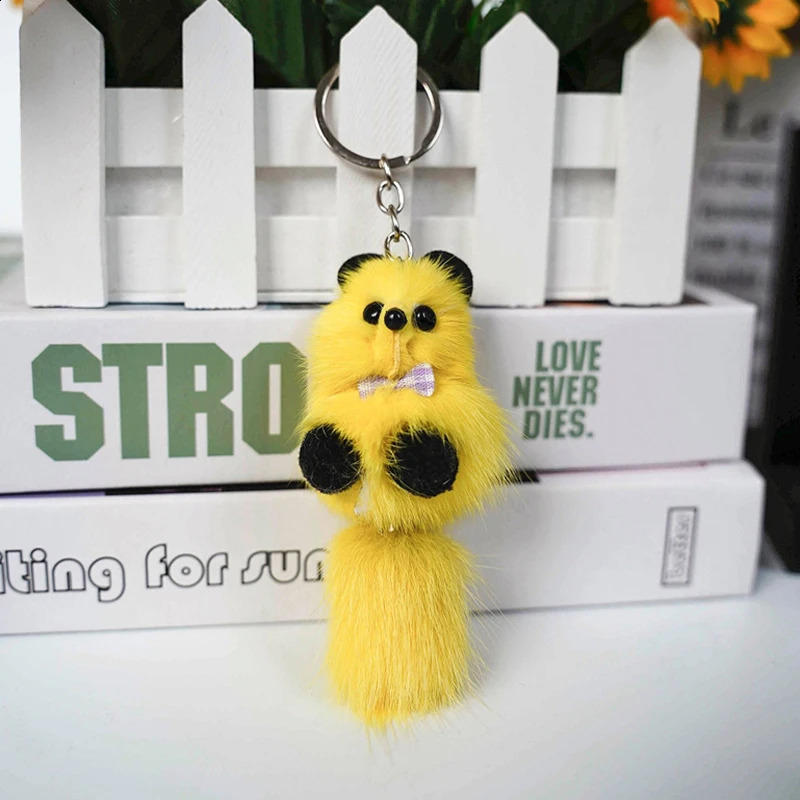 Personality Plush Raccoon Key Ring Soft Fox Doll Keychain Fashion Bag Pendant Simple Cute Charm 240828