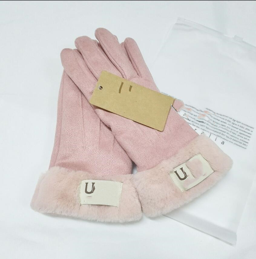 Women Gloves Leather Designer Gloves Five Fingers Warm Winter Gloves for Women Solid Color Autumn and Winter Fleece
