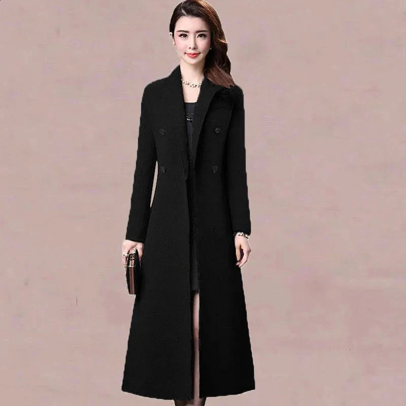 High end womens long wool coat autumn thick wool coat mother elegant blended wool jacket 4XL 240828