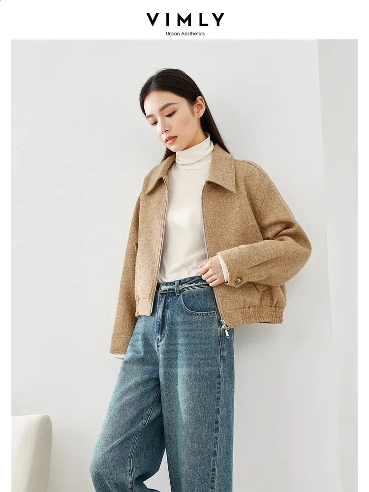 Vimly Cropped Quilted Womens Jacket Winter Short Wool Coat Office Womens Casual Elegant Coat Womens Coat M5606 240828