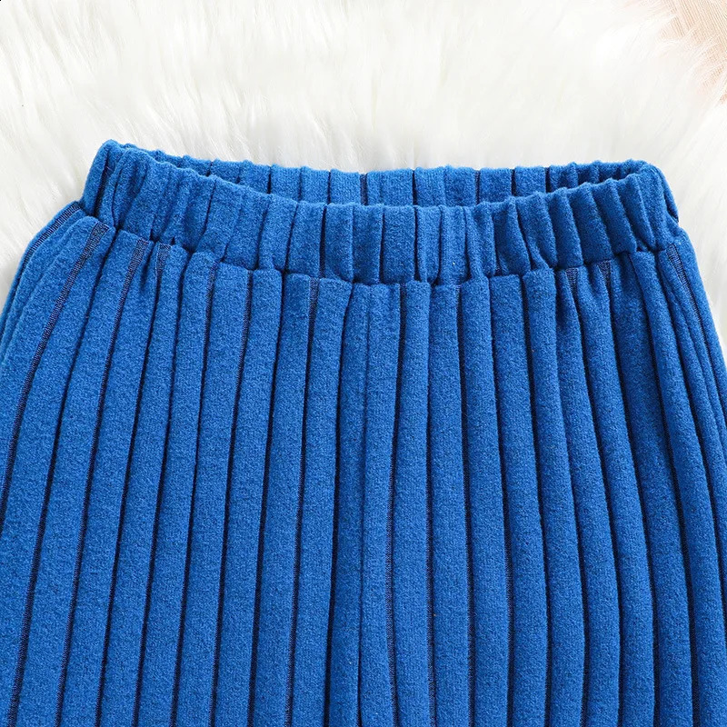 2 Pcs Kids Clothing Sets Outfits for Girls 2024 Autumn Winter Children Fashion Knit Blue Long Sleeve Tops Flares Pant 7-14Y 240823