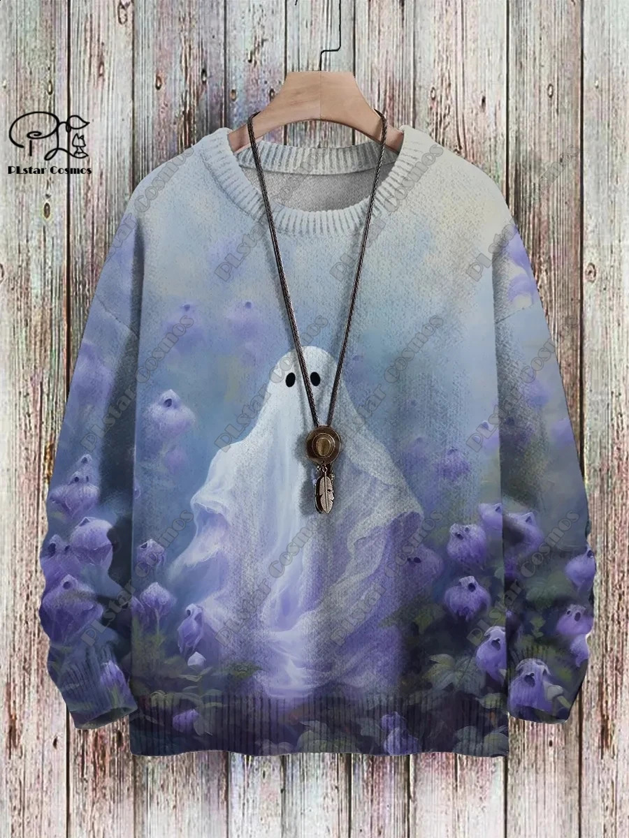 3D printing Halloween series ghost witch print pattern ugly sweater casual unisex winter sweater 240829