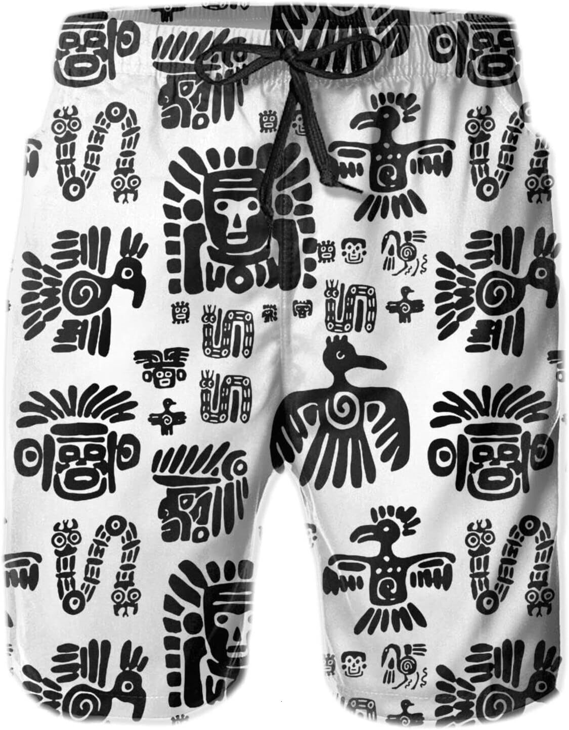 Mens Shorts 3D Printing Pattern Maya Civilization Swim Trunks Quick Dry Beach Pants For Men Casual Board Swimwear