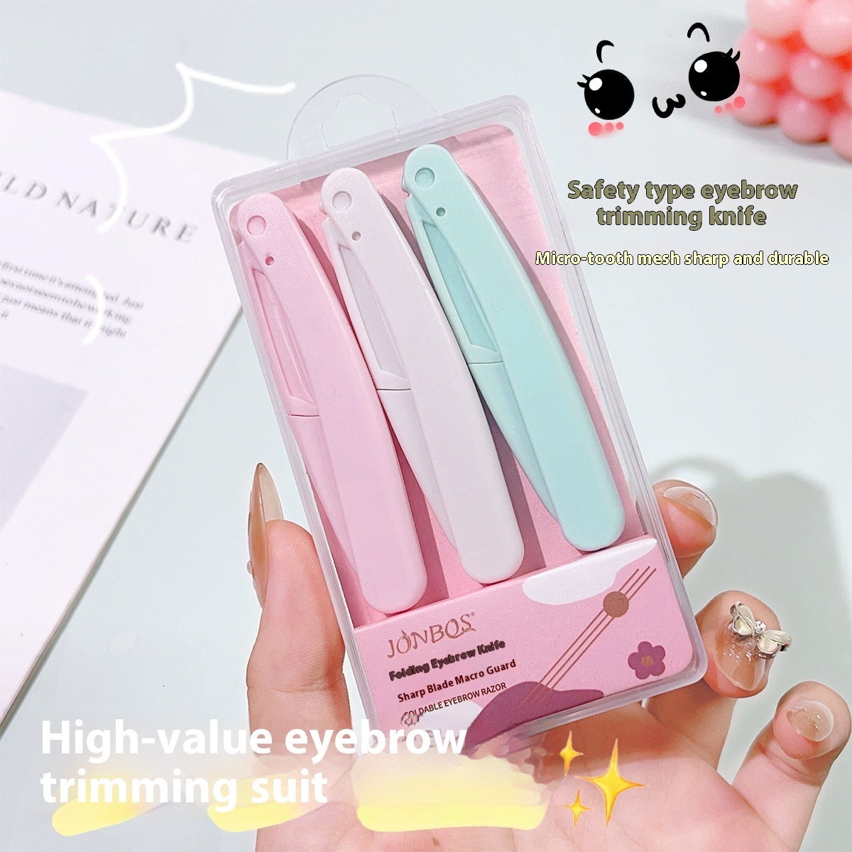 JONBOS Professional Eye & Facial Hair Care Tools - Multicolored Folding Safety Trimmers