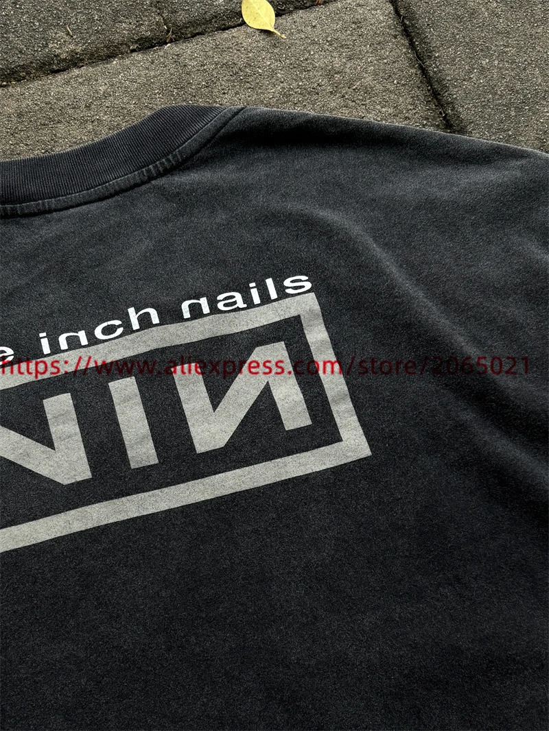 9inch nail retro long sleeved Tshirt mens top wash 240828