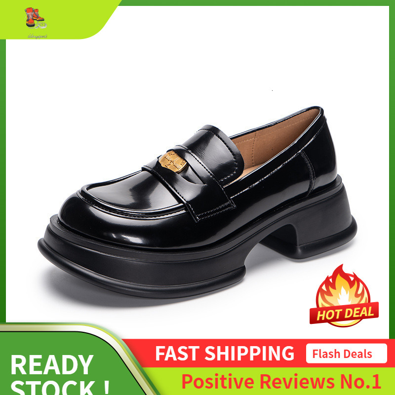 Ddmysports Grape Mom Studiolee Spring Round Ead Small Gold Coin Decoration Bottom Thick Eel Fashion Genuine Leather Loafers OUTDOOR