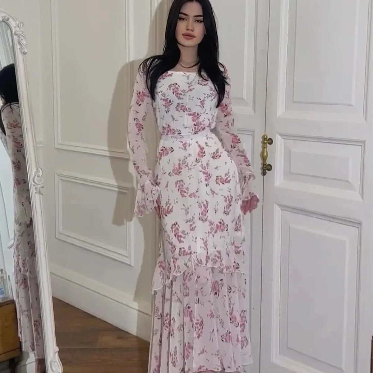 Eid al Fitr Muslim Party Dress Womens Polka Dots Ramadan Chiffon Long with Moroccan Kaftan Vishidos Lagos Dubai Robe Jalabia 240828