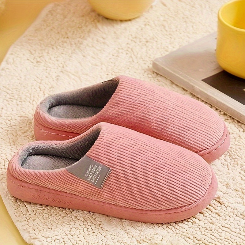 Women's Comfy Striped Plush Slipper Snow Boots - Soft Fabric Lining, Warm and Quiet Indoor Shoes with PVC Sole - Perfect for Wearing Around the H