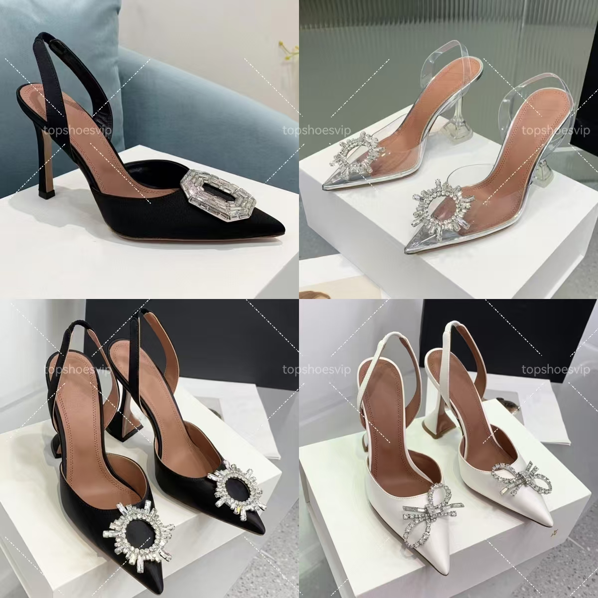 slingback heels designer heels Womens Pointed Toe Rhinestone high heels Bow Tie Pumps Fashion Sandals Luxury Dress Shoes Party Shoes Genuine Leather Soles EU35-43