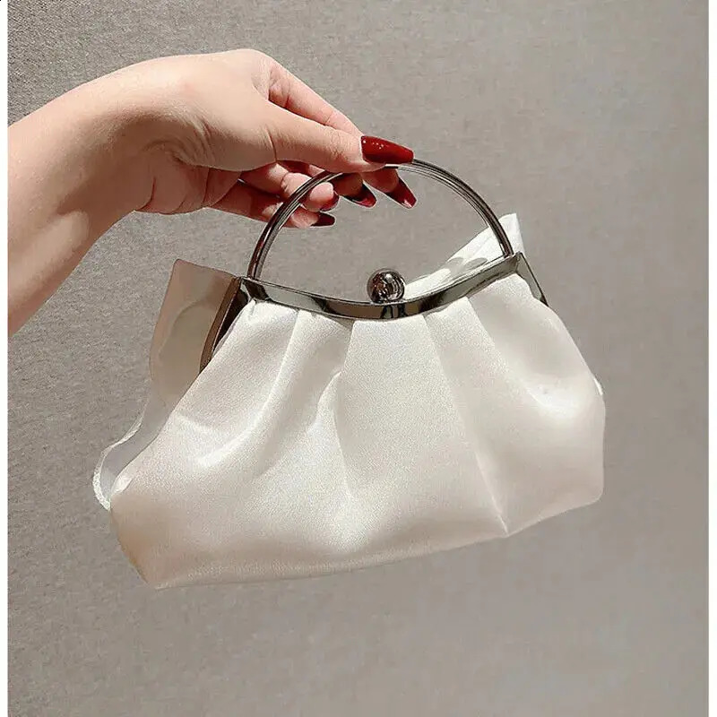 White Evening Bags with Metal Handle Women Wedding Party Bridal Handbags Fashion Clutches 240828